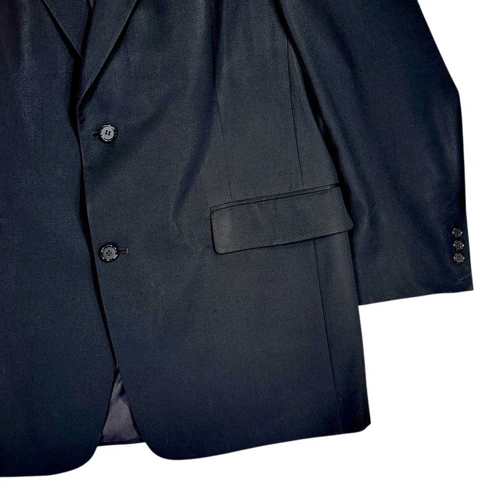 Vtg Hart Schaffner Marx Blazer 41R‎ Men Black Wool Gold Trumpeter Shiny USA